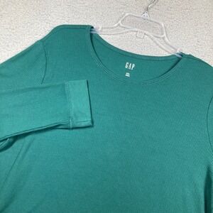 GAP Waffle Knit Top Womens XXL Green Long Sleeve Thermal Crew Neck Modal Blend